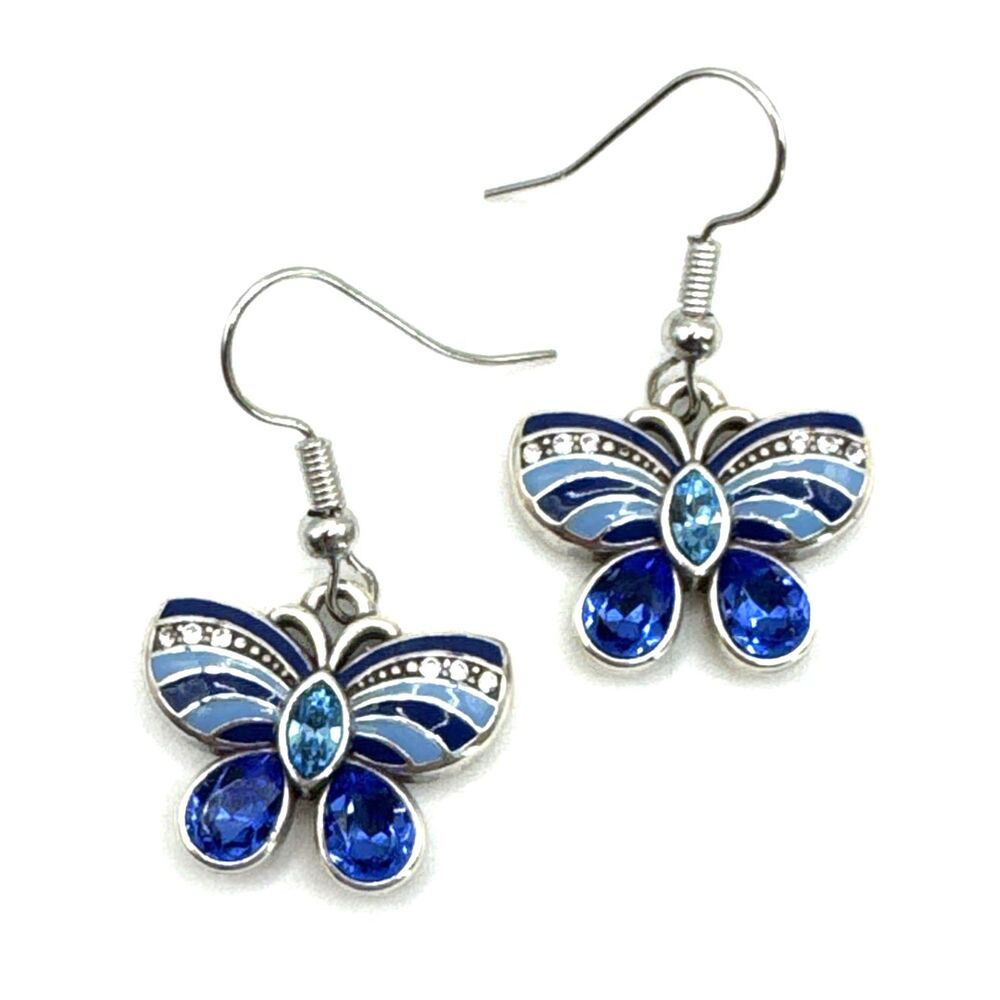 Brighton Sydney Flutter Butterfly Blue Stripes Silver Custom Dangle Earrings